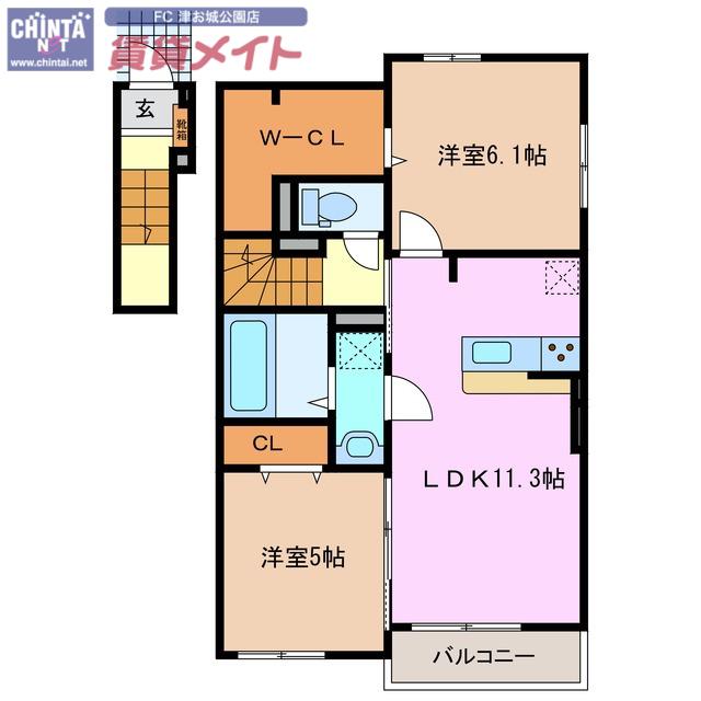 HALO A棟(2LDK/2階)の間取り写真