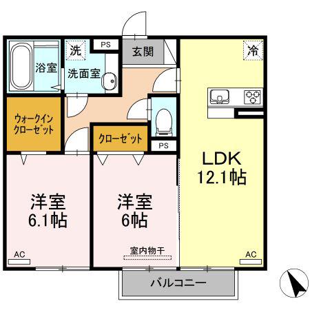 ロイヤルヴィラLULU(2LDK/2階)の間取り写真