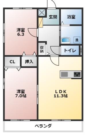 GRANITO伊代(2LDK/3階)の間取り写真