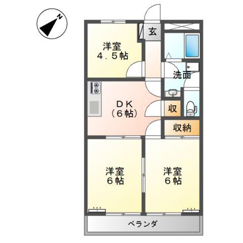 グレースタウンI(3DK/2階)の間取り写真