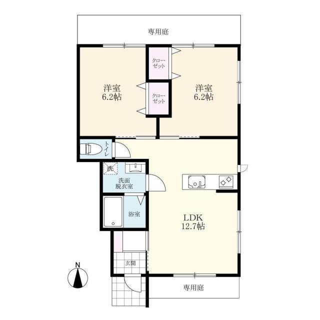 ビオス川副(2LDK/1階)の間取り写真