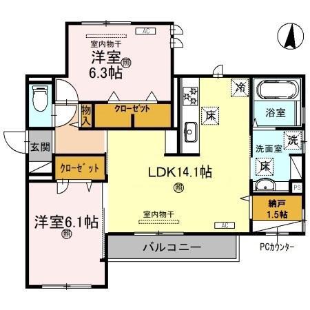 カルム アビタシオン北出島(2SLDK/1階)の間取り写真