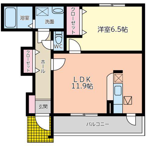 コンフリエ下里 I(1LDK/1階)の間取り写真