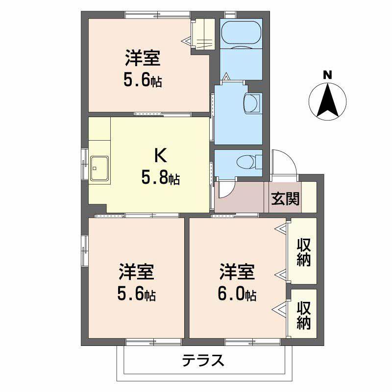 ライン大和D(3K/1階)の間取り写真