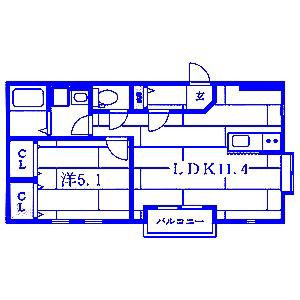 クローバー(1LDK/2階)の間取り写真