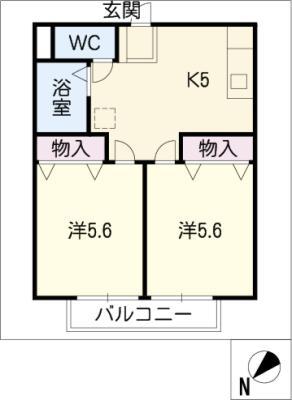アミティエ西尾 A(2K/2階)の間取り写真