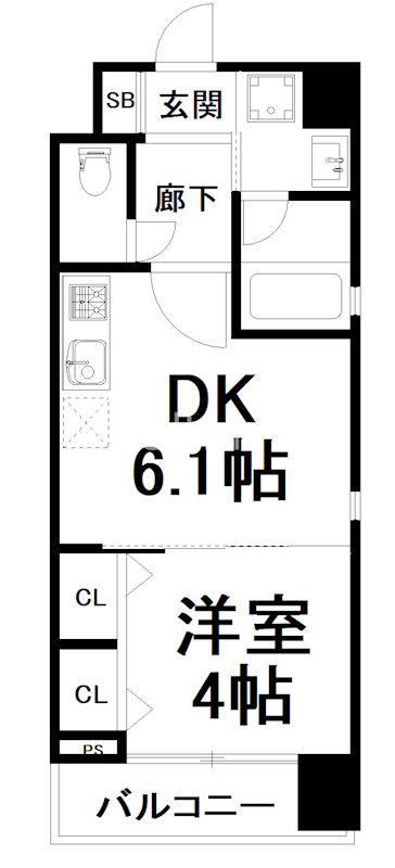 ベラジオ雅び烏丸十条II(1DK/7階)の間取り写真