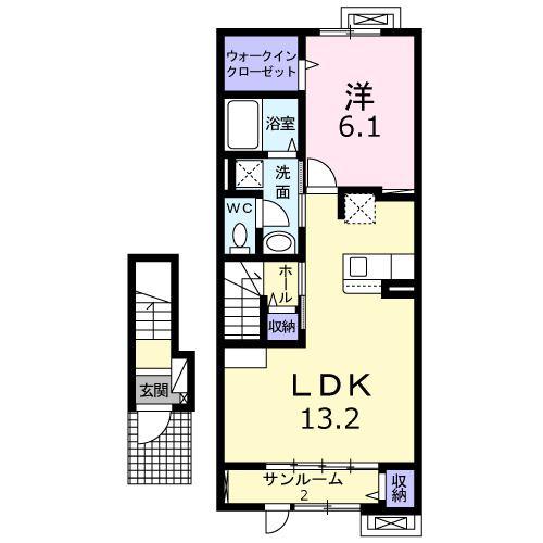 ＪＲ信越本線 三条駅(新潟) 徒歩17分 2階建 新築(1LDK/2階)の間取り写真