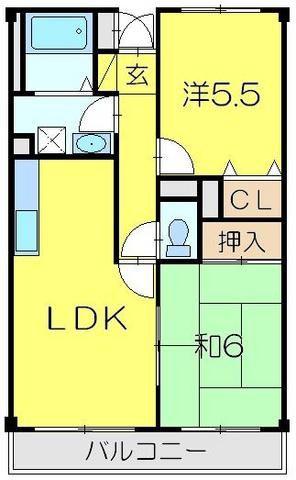 稲荷山パークハイツ(2LDK/4階)の間取り写真