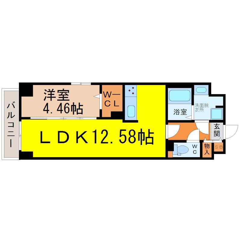 GRANDUKE松原CUORE(1LDK/4階)の間取り写真