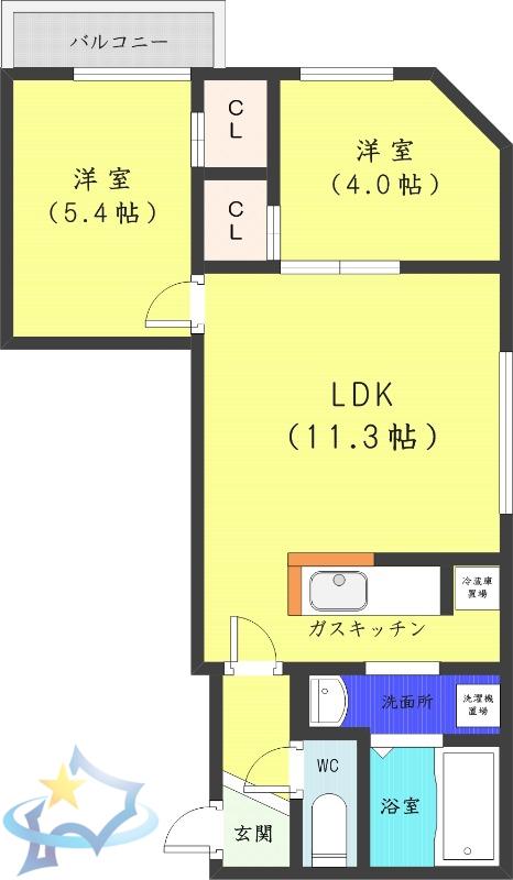レジェーロ(2LDK/4階)の間取り写真