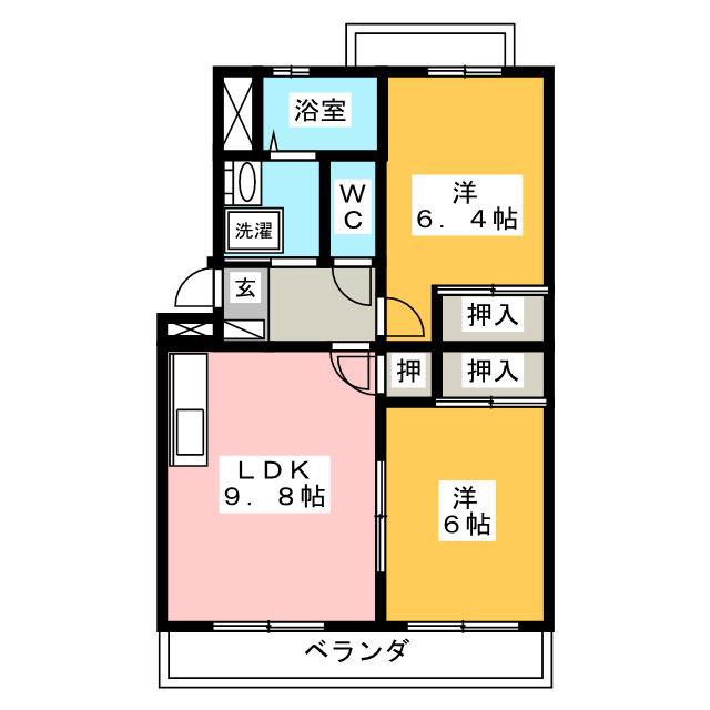 コンチェルト(2DK/2階)の間取り写真