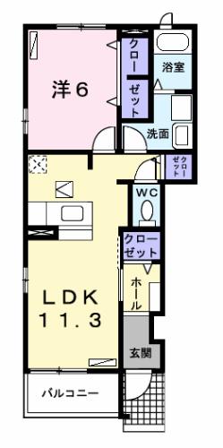 アベリア(1LDK/1階)の間取り写真