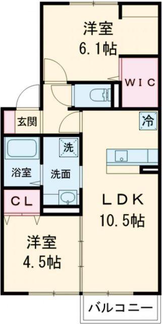 グリシナHAKUSAN(2LDK/2階)の間取り写真