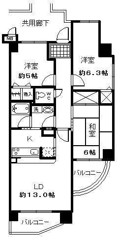 今福グリーンマンション(3LDK/13階)の間取り写真