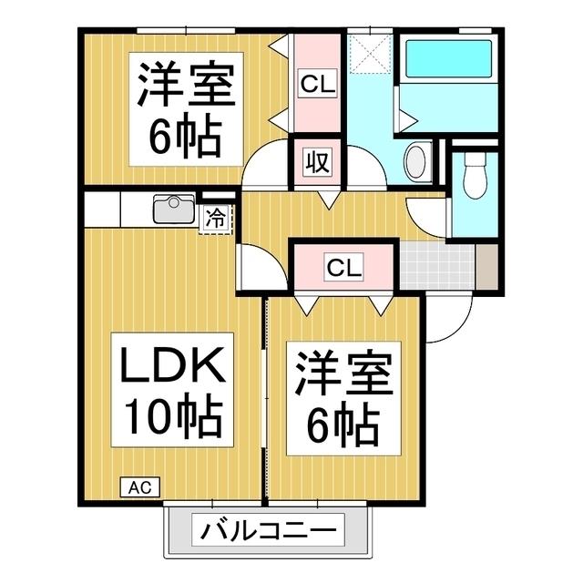 メルヴェーユ高丘(2LDK/2階)の間取り写真