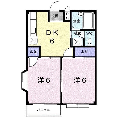 エルディム高木A(2DK/2階)の間取り写真