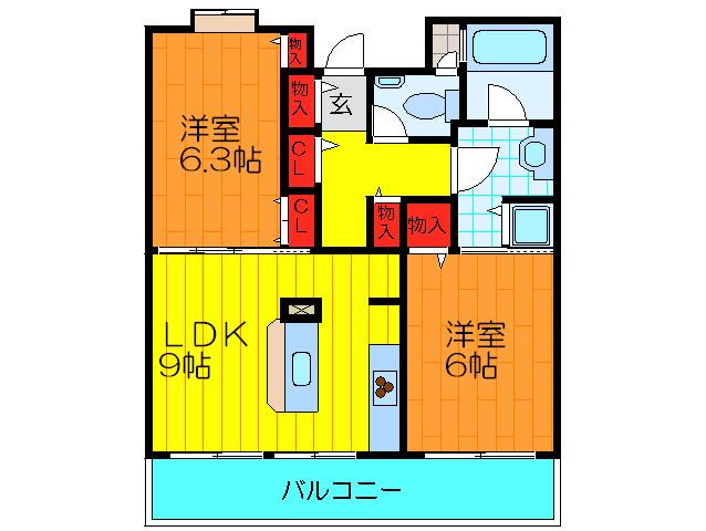 LA CUALITE(2LDK/4階)の間取り写真