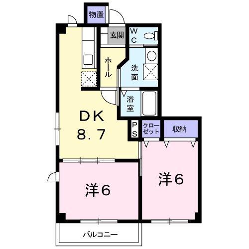 フィオーレA(2DK/1階)の間取り写真