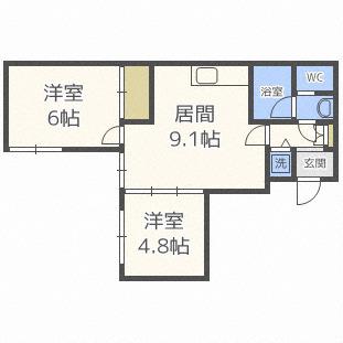 αNEXT札幌第7(2LDK/1階)の間取り写真