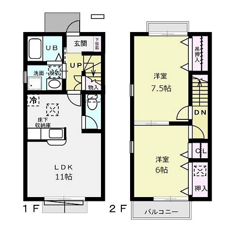 グラスドミール I(2LDK/1階)の間取り写真