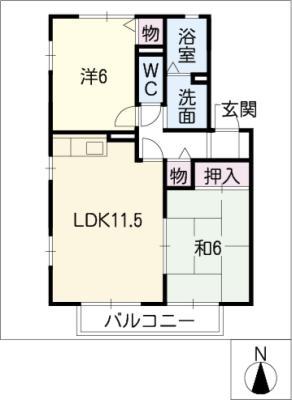 アビタシオン・マ・アエリA棟(2LDK/1階)の間取り写真