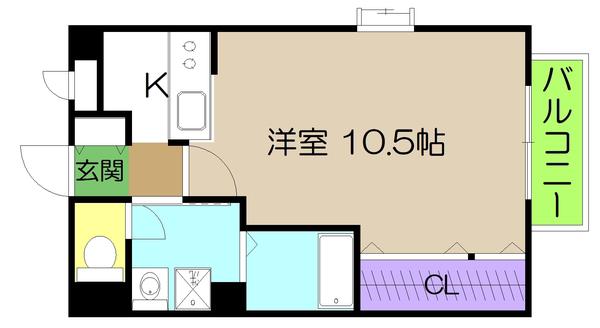 フォブールわげん(1K/1階)の間取り写真