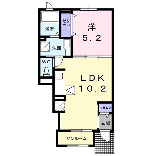 グランベルC(1LDK/1階)の間取り写真