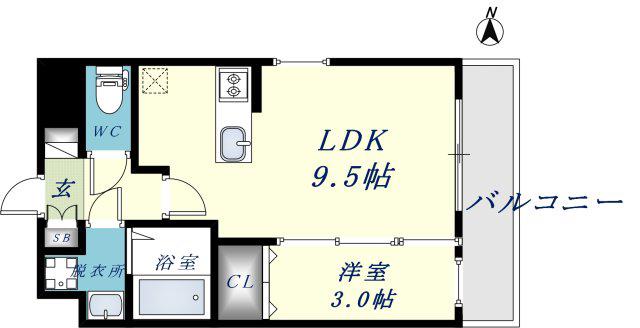 LUXE布施東2(1LDK/1階)の間取り写真