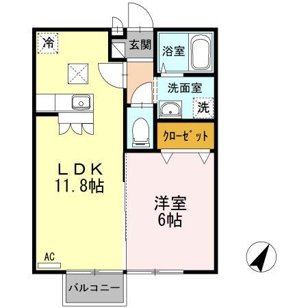 グランドヒルズ(1LDK/1階)の間取り写真
