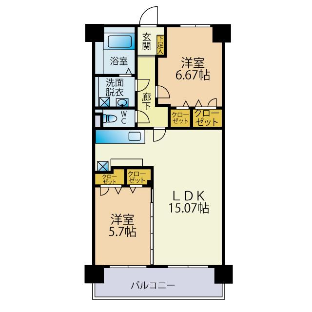 地下鉄七隈線 野芥駅 徒歩6分 8階建 築17年(2LDK/3階)の間取り写真