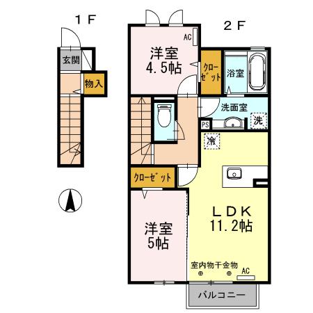 CAPE KANEKO A棟(2LDK/2階)の間取り写真