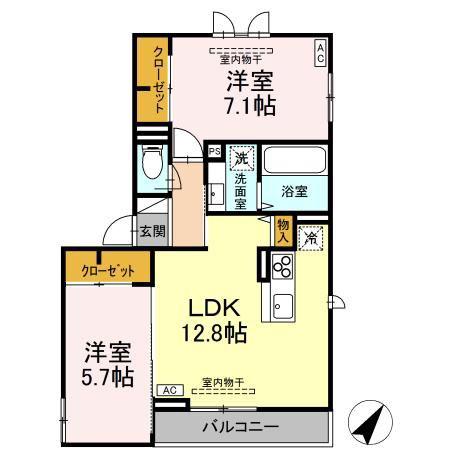 D-ROOM甲府市国母 A棟(2LDK/2階)の間取り写真