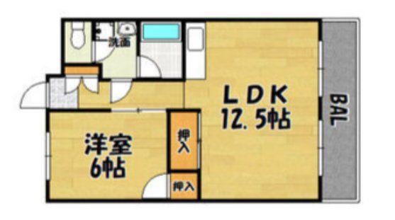 シャトー江口(1LDK/1階)の間取り写真