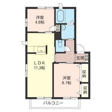 請西ヒルズA(2LDK/1階)の間取り写真