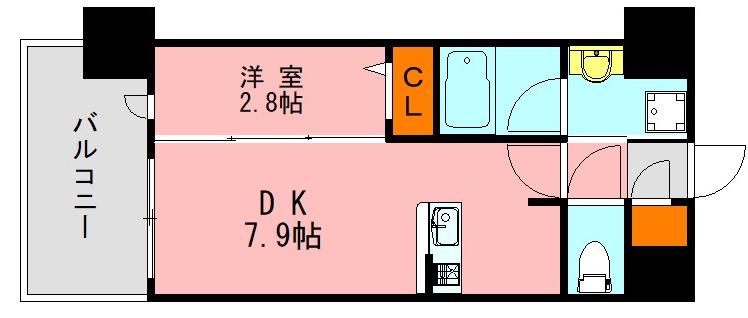 LANDIC K2620(1DK/8階)の間取り写真