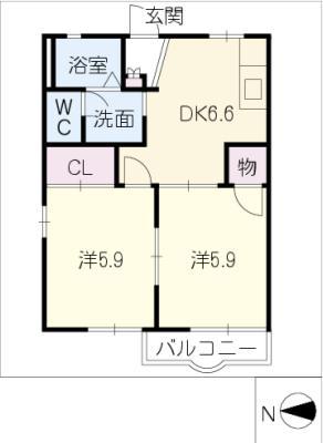 グリーンヒルズ(2DK/2階)の間取り写真