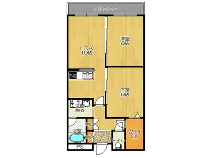 ディアコート忍ヶ丘(2LDK/3階)の間取り写真