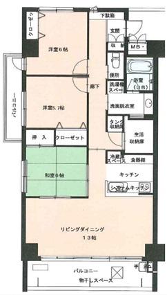 ADVANCE NAGAI III(3LDK/3階)の間取り写真