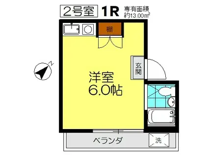 グリーンハイツ田之倉(ワンルーム/2階)の間取り写真