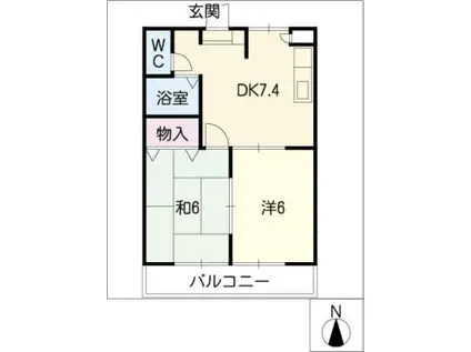 カトル壱番館(2DK/2階)の間取り写真