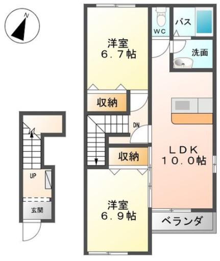 クレストール高倉(2LDK/2階)の間取り写真