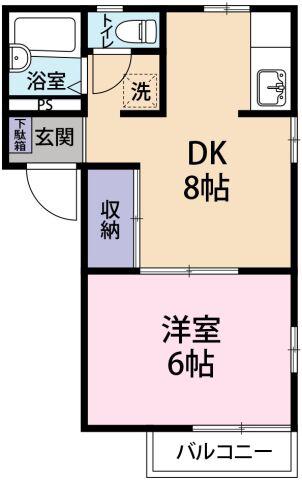 フレグランス船城 B棟(1DK/2階)の間取り写真
