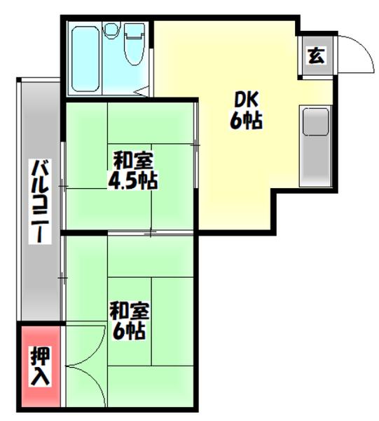 秀和第2ハイツ(2K/4階)の間取り写真