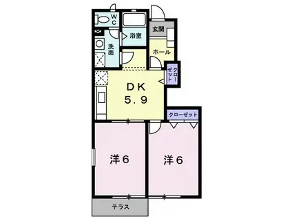 ラシーヌIII四番館(2DK/1階)の間取り写真