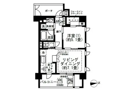 プレミスト神楽坂(1LDK/2階)の間取り写真