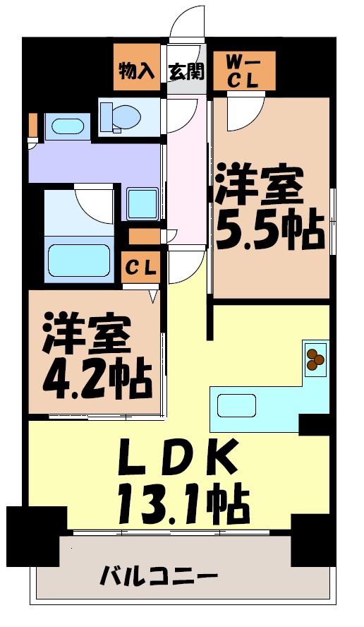 プレサンス ロジェ 丸の内 CENTRAL CASA(2LDK/4階)の間取り写真