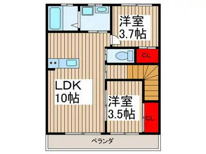 リーブルファイン吉川中央(2LDK/2階)の間取り写真