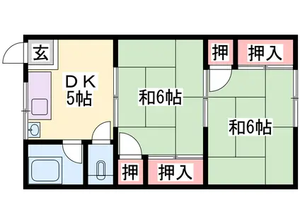 岸荘(2DK/2階)の間取り写真