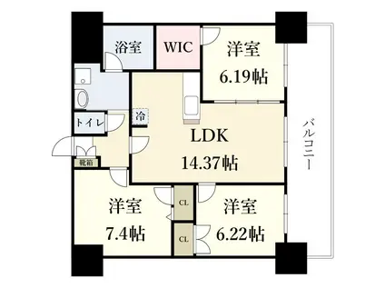 アルティザ仙台花京院(3LDK/12階)の間取り写真